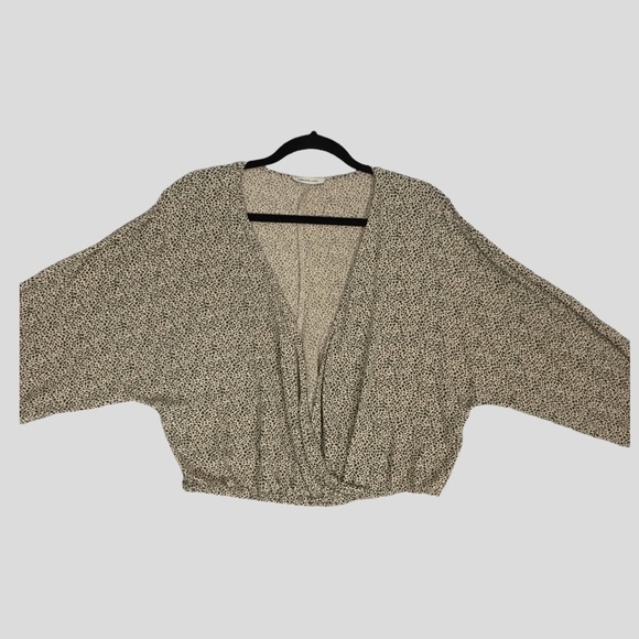 American Eagle Cheetah Print Top Womens Medium Criss Cross Elastic Waist Blouse - Picture 3 of 12